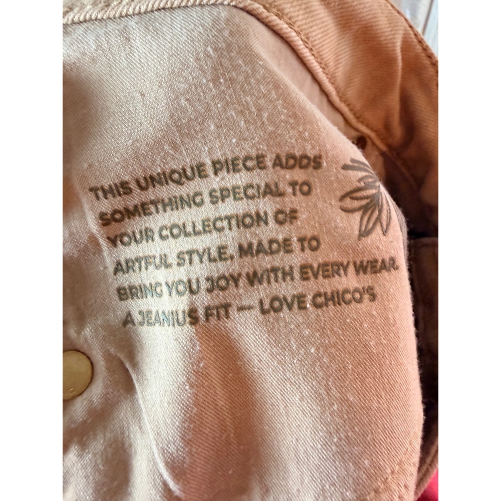 Chicos So Slimming High Rise Wide Leg Pants Tan Floral Butterfly Embroidered 3P - Picture 12 of 12